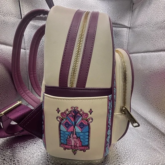 Loungefly Belle Stained Glass Mini Backpack - Pink, Cream & Yellow - Picture 2 of 7